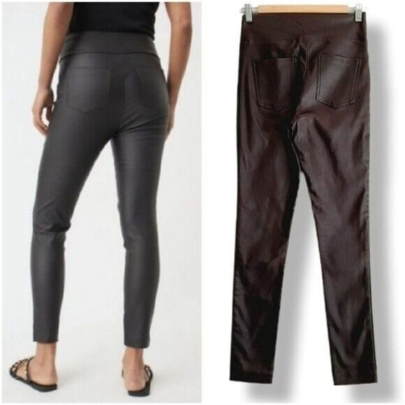 DECJUBA Stevie Wetlook Crop Pant Coated Pull-on Leging Burgundy Brown Sz 6 - Picture 2 of 13